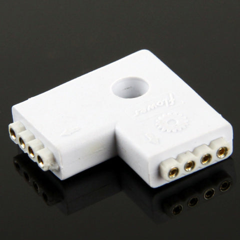 Connettore femmina a forma di L a 4 pin e 2 vie per striscia flessibile LED RGB