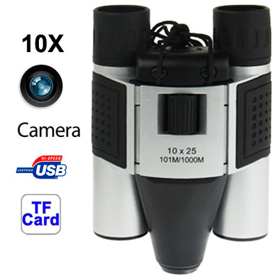 Jumelles pour appareil photo numérique 10×25 mm 5 en 1 (appareil photo jumelles + caméra vidéo + appareil photo numérique + caméra vidéo par PC + lecteur de carte TF), champ de vision : 101 m/1000 m, dimensions : 135 × 100 × 24 mm, 10X25