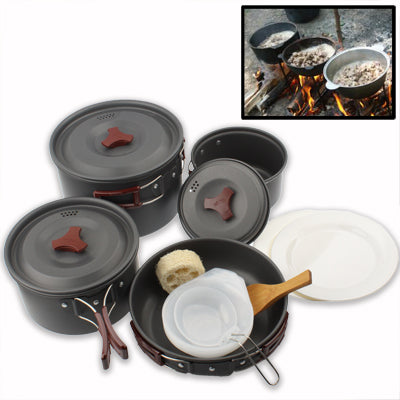Set di pentole impilabili da 9 pezzi ultraleggeri da campeggio all'aperto, 9 Piece Cookware