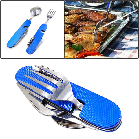 Set de cuisine à poser pour le voyage/camping 6 en 1 en acciaio inossidabile, cuisine + fourchette + coltello + set apribottiglie