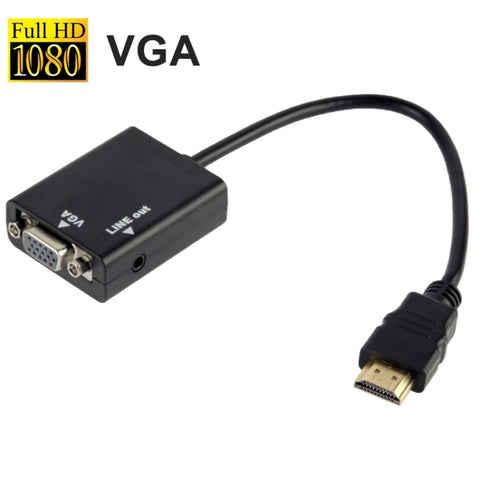 Câble de conversion vidéo HDMI vers VGA + prise audio de 26 cm avec câble audio de 3,5 mm, prise en charge Full HD 1080P, Longueur : 26 cm