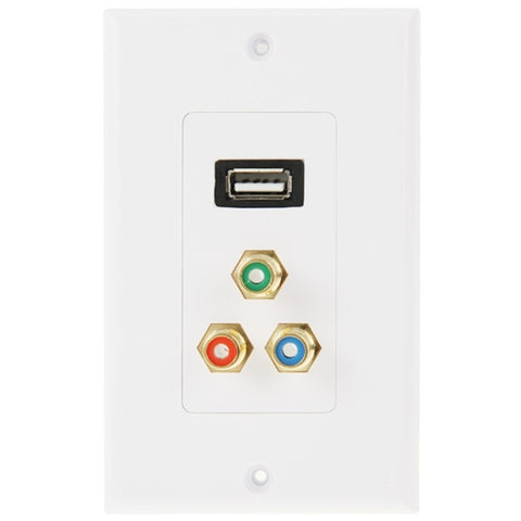 Pannello a parete con presa USB 2.0 femmina + 3 prese RCA femmina