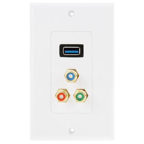 Pannello a parete con presa USB 3.0 femmina + 3 prese RCA femmina