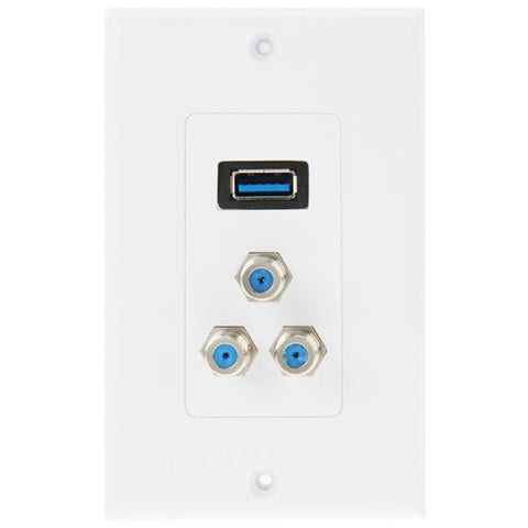 Pannello a parete con presa USB 3.0 femmina + 3 connettori F femmina