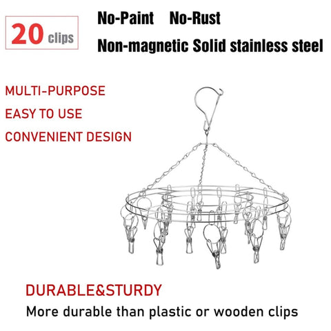 Appendiabiti rotondo in acciaio inossidabile con 20 clip, 20 Clips Hanger