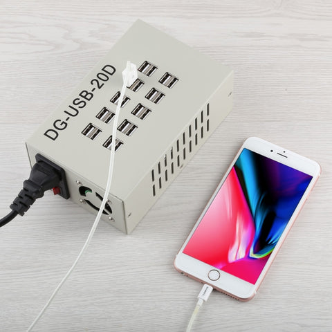 Adattatore di alimentazione per caricabatterie da tavolo da viaggio per stazione di ricarica rapida da 60 W 12 A 20 porte USB