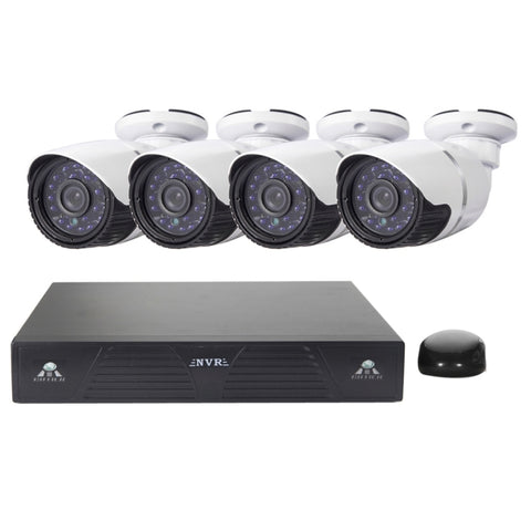 Kit NVR telecamera IP bullet 4CH H.264 720P HD, visione notturna IR da 30 m, supporto ingresso video/audio, 4CH H.264 720P