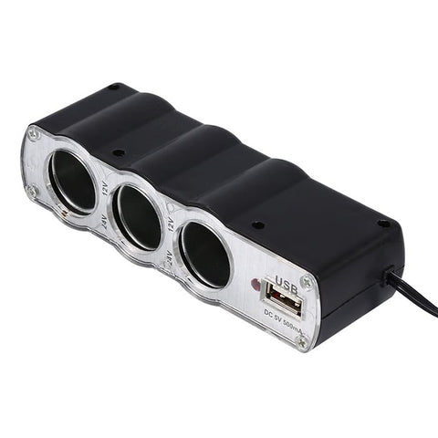 WF-0120 Caricatore sdoppiatore presa accendisigari USB per auto a 3 vie con prese triple 12V / 24V, WF-0120
