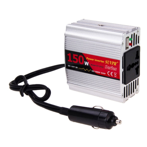 SUVPR DY-8102 Convertisseur de puissance pour voiture de 150 W CC à 12 V à CA 220 V avec port USB de 500 mA et prise d'alimentation universelle, 150 W DC 12 V à AC 220 V