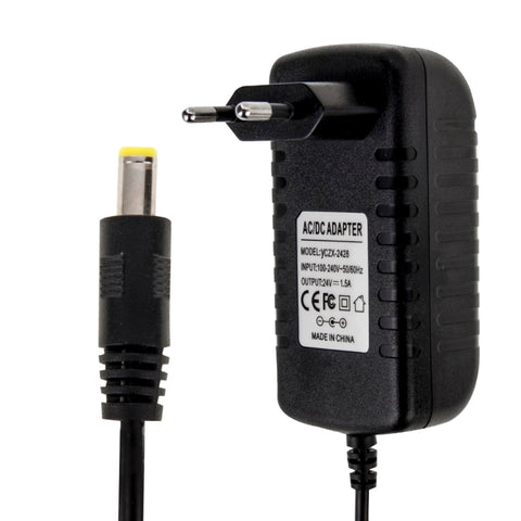 Spina UE Adaptateur d'alimentation CA de 100-240 V à CC 24 V 1,5 A, pointe : 5,5 x 2,1 mm, longueur du câble : environ 1,2 m, prise EU DC 24 V 1,5 A