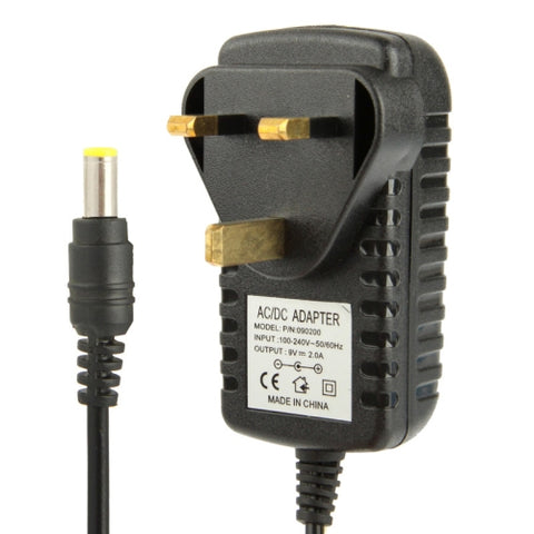 Adaptateur d'alimentation CA 100-240 V à CC 9 V 2 A avec colonne UK de haute qualité, pointe : 5,5 x 2,1 mm, longueur de câble : 1 m, prise UK DC 9V 2A