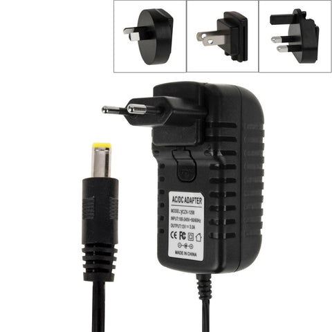 Spina UE 4 in 1 + Spina USA + Spina UK + Spina AU Adaptateur d'alimentation CA de 100-240 V à CC 12 V 3 A, pointe : 5,5 x 2,1 mm, longueur de trou : environ 1,2 m, prise EU+US+UK+AU