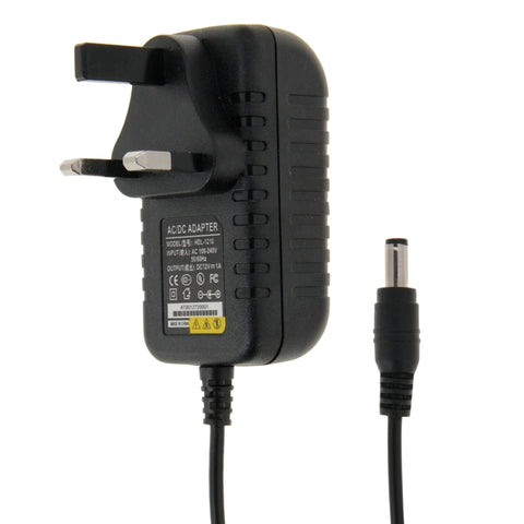 Adaptateur d'alimentation CA de 100-240 V à CC 12 V 1 A avec colonne UK, pointe : 5,5 x 2,1 mm, longueur du câble : environ 90 cm, DC 12 V 1 A, prise UK