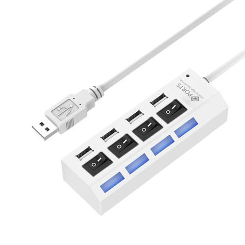 Hub USB 2.0 a 4 porte Splitter USB ad alta velocità 480 Mbps con interruttore ON/OFF, 4 LED, 4 Ports (White)