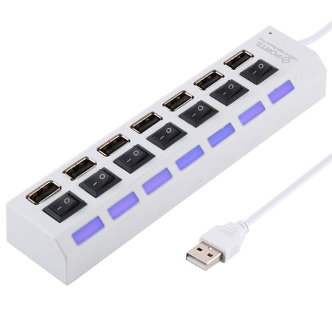 Hub USB 2.0 a 7 porte Splitter USB ad alta velocità 480 Mbps con interruttore ON/OFF / 7 LED, 7 Ports (White), 7 Ports (Black)