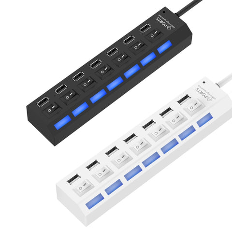 Hub USB 2.0 a 7 porte Splitter USB ad alta velocità 480 Mbps con interruttore ON/OFF / 7 LED, 7 Ports (White), 7 Ports (Black)