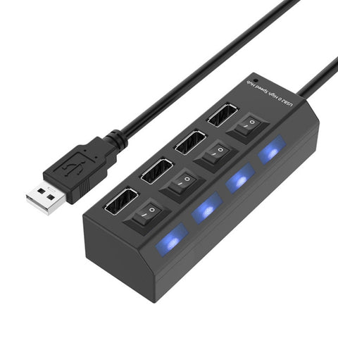 Hub USB 2.0 a 4 porte Splitter USB ad alta velocità 480 Mbps con interruttore ON/OFF, 4 LED, 4 Ports with 4 LED (Black)