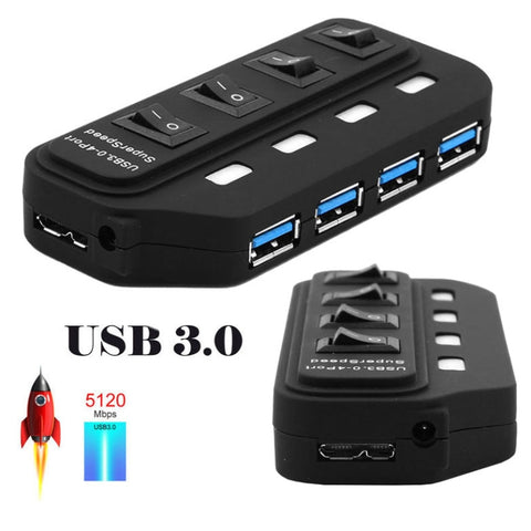 Hub USB 3.0 a 4 porte con switch individuali per ciascuna porta di trasferimento dati