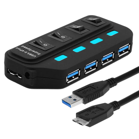 Hub USB 3.0 a 4 porte con switch individuali per ciascuna porta di trasferimento dati