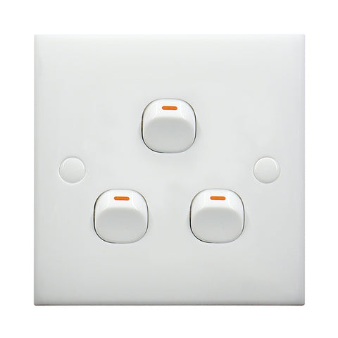 Interruttore elettrico a parete (dimensions: 86 x 86 mm), 3 interrupteurs