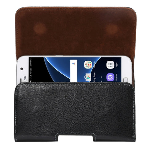 Custodia/marsupio in vera pelle da 5,2 pollici con texture litchi ribaltabile verticalmente in senso trasversale con stecca posteriore girevole per iPhone X e Galaxy S7 e S6 Edge e S6 e S5, Sony Xperia Z5 e Z4 e Z3, Huawei P9 e P8, ecc.
