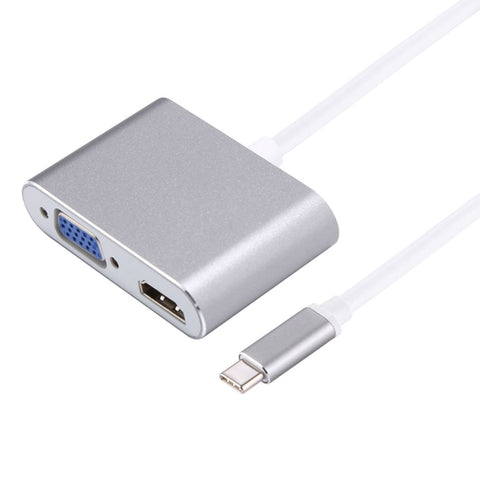 Adaptateur répartiteur hub 2 en 1 VGA et HDMI pour femme et USB-C/Type-C, VGA+HDMI