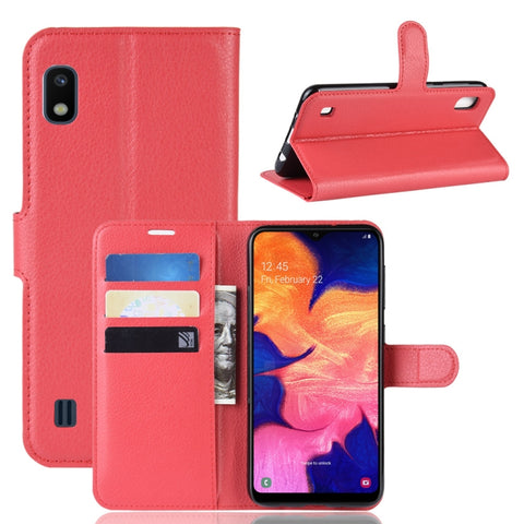Custodia in pelle con chiusura orizzontale con texture Litchi per Galaxy A10, con portafoglio, supporto e slot per carte, For Galaxy A10, For Galaxy A10 (1), For Galaxy A10  (1)