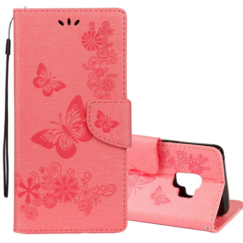 Per Galaxy S9 Custodia in pelle con chiusura orizzontale con motivo floreale a farfalla in rilievo vintage con slot per carte, supporto, portafoglio e cordino, For Galaxy S9