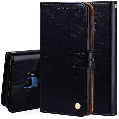 Per Galaxy S9 Custodia in pelle a vibrazione orizzontale con texture a cera d'olio con supporto, slot per carte e portafoglio, For Galaxy S9