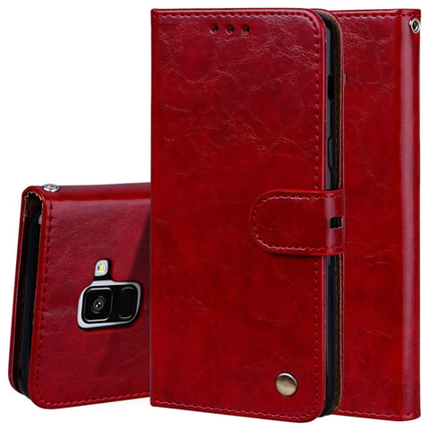 Per Galaxy A8 (2018) Custodia in pelle con chiusura orizzontale con texture a cera d'olio stile business con supporto, slot per carte e portafoglio, For Galaxy A8 (2018)