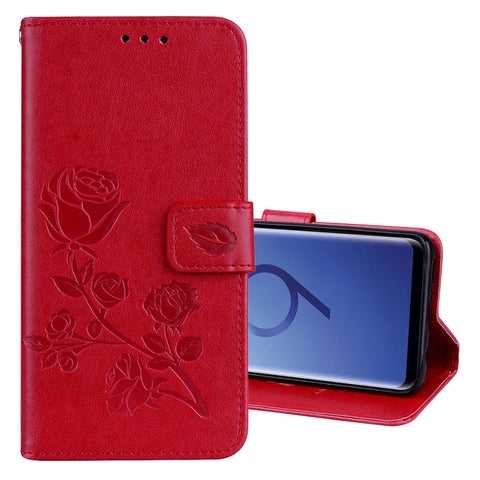Per Galaxy S9 Custodia in pelle PU ambientale con ribaltamento orizzontale in rilievo rosa con supporto, slot per carte e portafoglio, Per Galaxy S9, Per Samsung Galaxy S9