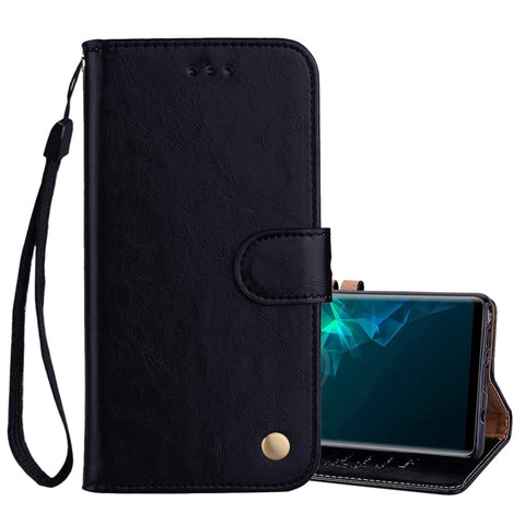 Custodia in pelle con chiusura orizzontale con texture in cera d'olio stile business, con supporto, slot per carte e portafoglio per Galaxy Note9, For Galaxy Note9