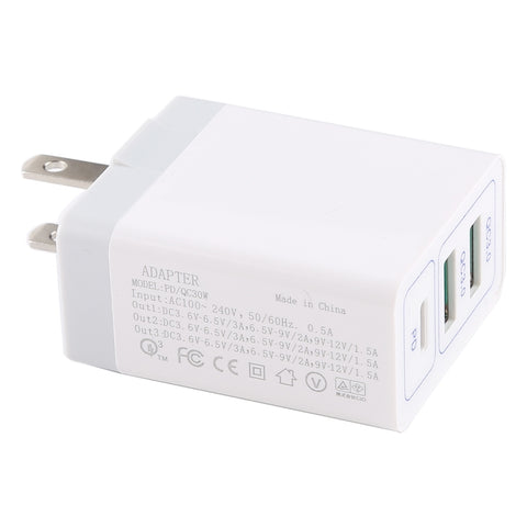 Uscita massima 3A USB-PD + doppie porte USB QC3.0 Caricabatterie rapido da viaggio, presa americana, spina americana