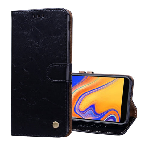 Custodia in pelle a vibrazione orizzontale con texture a cera d'olio stile business per Galaxy J4+, con supporto, scomparti per carte e portafoglio, For Galaxy J4+