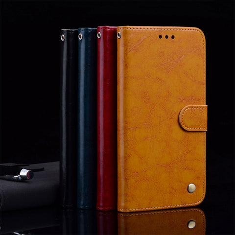 Custodia in pelle a vibrazione orizzontale con texture a cera d'olio stile business per Galaxy J4+, con supporto, scomparti per carte e portafoglio, For Galaxy J4+