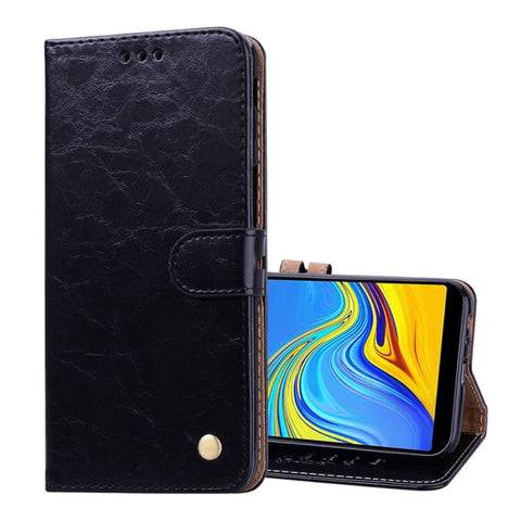 Custodia in pelle a vibrazione orizzontale con texture a cera d'olio stile business per Galaxy J6+, con supporto, scomparti per carte e portafoglio, For Galaxy J6+