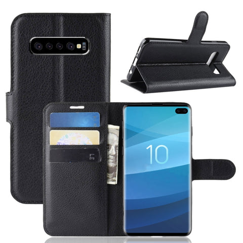 Custodia in pelle con chiusura orizzontale con texture Litchi per Galaxy S10, con portafoglio, supporto e slot per carte, For Galaxy S10, Galaxy S10