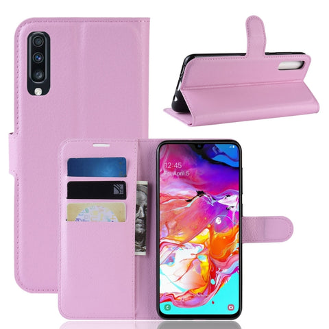 Custodia in pelle con chiusura orizzontale con texture Litchi per Galaxy A70, con portafoglio, supporto e slot per carte, For Galaxy A70