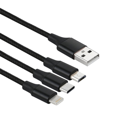 Cavo di ricarica in tessuto di nylon da USB a 8 pin e USB-C/Type-C e micro USB 3 in 1 da 2A 1,2 m