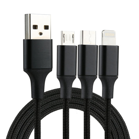 Cavo di ricarica in tessuto di nylon da USB a 8 pin e USB-C/Type-C e micro USB 3 in 1 da 2A 1,2 m