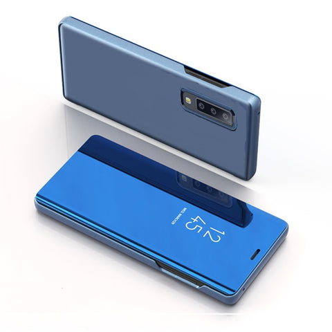 Custodia in pelle PU con chiusura orizzontale a specchio con visione chiara per Galaxy A7 (2018), con supporto, For Galaxy A7 (2018)