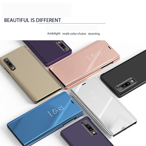 Custodia in pelle PU con chiusura orizzontale a specchio con visione chiara per Galaxy A7 (2018), con supporto, For Galaxy A7 (2018)