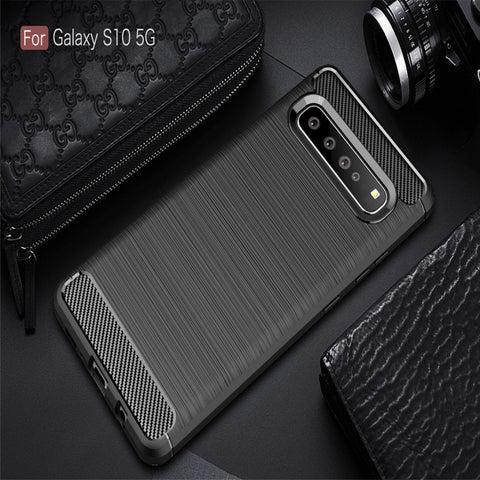 Custodia in TPU in fibra di carbonio con trama spazzolata per Galaxy S10 5G, For Galaxy S10 5G, For Samsung Galaxy S10 5G