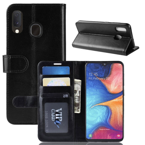 Custodia in pelle con chiusura orizzontale a piega singola texture R64 per Galaxy A20e, con supporto, slot per carte e portafoglio, For Galaxy A20e