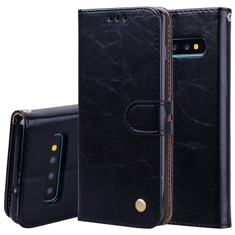 Custodia in pelle a vibrazione orizzontale con texture a cera d'olio stile business per Galaxy S10 Plus, con supporto, scomparti per carte e portafoglio, For Galaxy S10 Plus