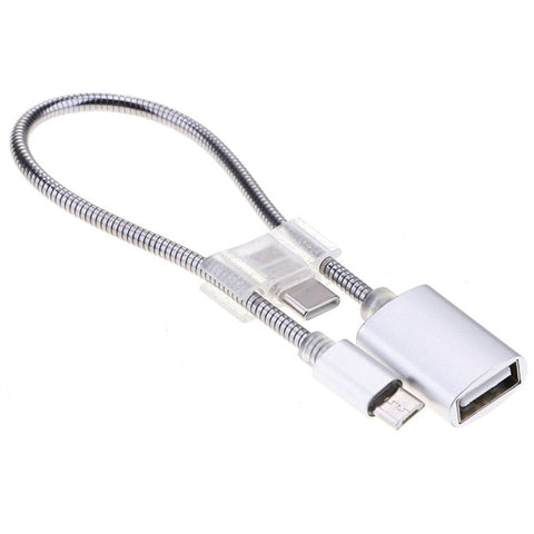 Cavo di ricarica dati adattatore OTG per tubo flessibile in lega di alluminio da micro USB a USB da 24 cm 2A con connettore USB-C / Type-C