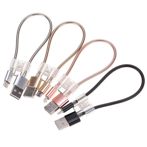 Cavo di ricarica dati flessibile Micro USB + USB-C / Type-C a USB da 24 cm 2A