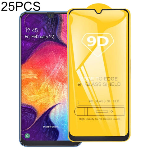 25 pezzi per Galaxy A10s 9D Pellicola in vetro temperato a schermo intero con colla completa, For Galaxy A10s