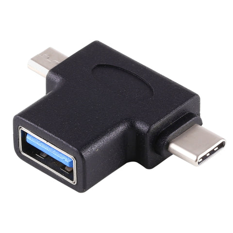 Adattatore OTG multifunzione USB 3.0 femmina e USB-C/Type-C maschio e micro USB maschio a forma di T