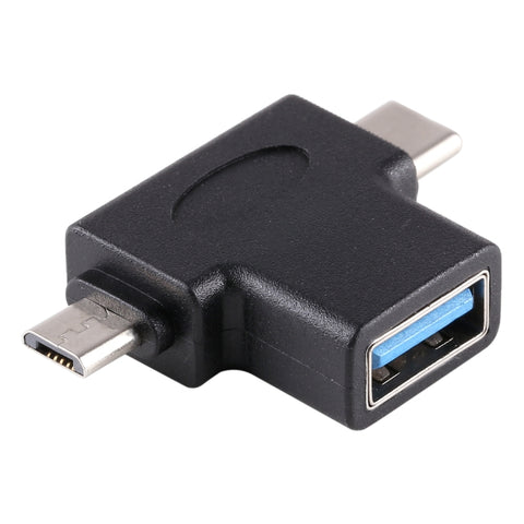 Adattatore OTG multifunzione USB 3.0 femmina e USB-C/Type-C maschio e micro USB maschio a forma di T